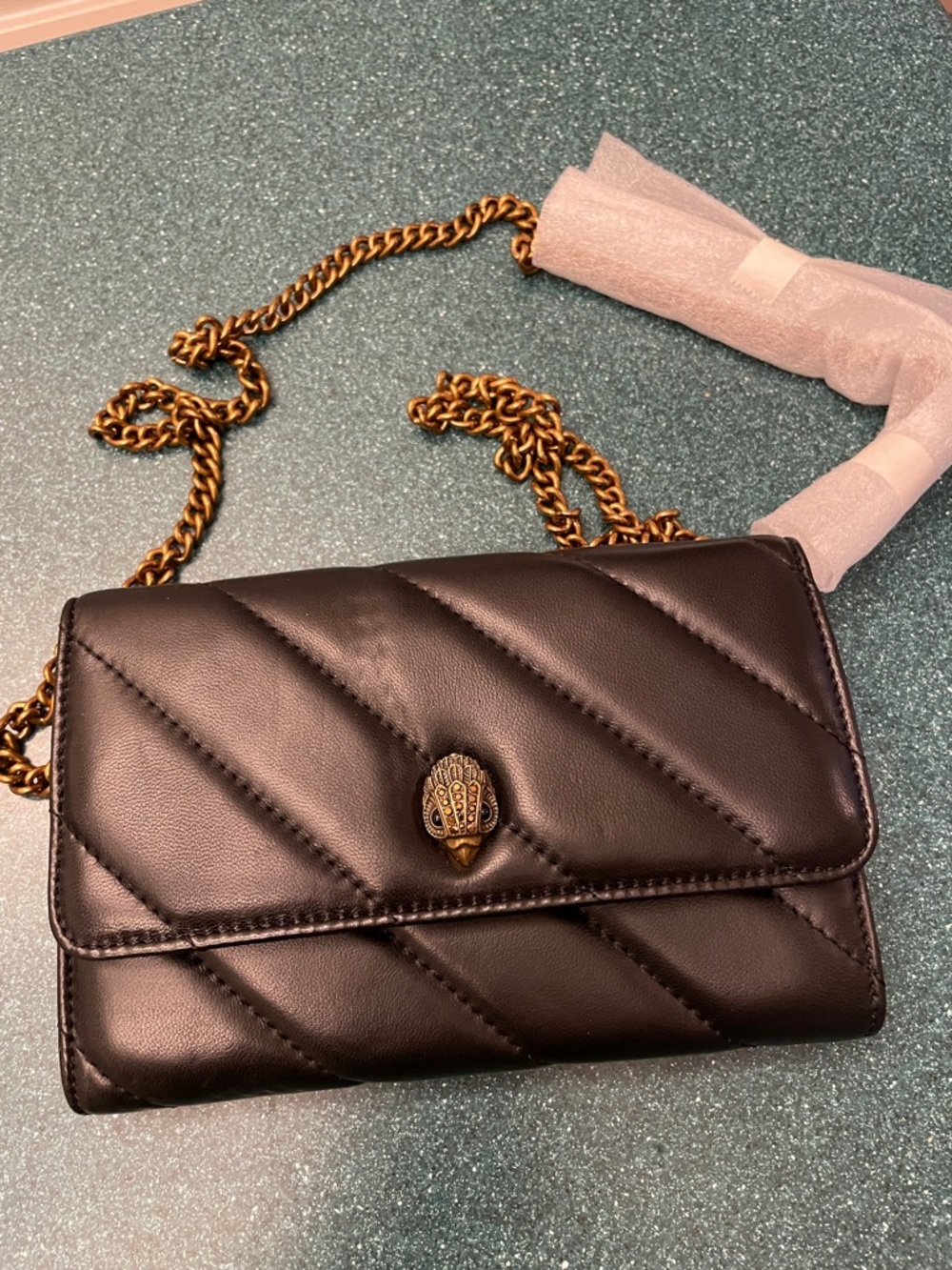 Kurt Geiger Black Quilted Leather Crossbody with Gold Chain